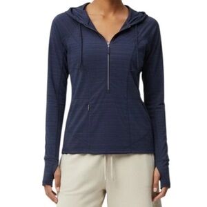 Athleta Pacifica Navy Half-Zip Pull Over Hooded Active Top for Women. Size XL